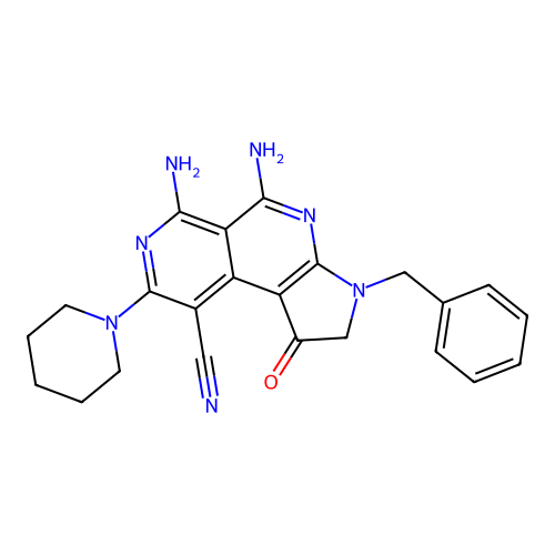 5,6-Diamino-2,3-dihydro-1-oxo-3-(phenylmethyl)-8-(1-piperidinyl)-1H-pyrrolo[2,3-c][2,7]naphthyridine-9-carbonitrile structure