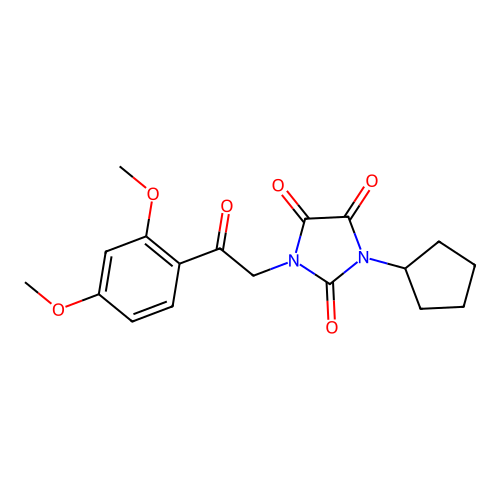 1-Cyclopentyl-3-[2-(2,4-dimethoxyphenyl)-2-oxoethyl]imidazolidine-2,4,5-trione structure