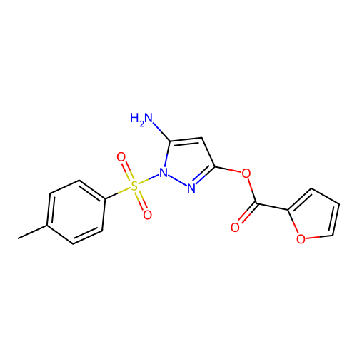 Furan-2-carboxylic acid 5-amino-1-(toluene-4-sulfonyl)-1H-pyrazol-3-yl ester structure