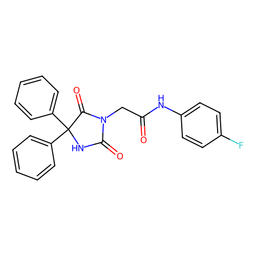 2-(2,5-dioxo-4,4-diphenylimidazolidin-1-yl)-N-(4-fluorophenyl)acetamide structure