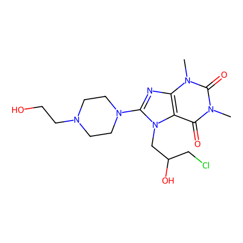 7-(3-chloro-2-hydroxy-propyl)-8-[4-(2-hydroxyethyl)piperazin-1-yl]-1,3-dimethyl-purine-2,6-dione structure