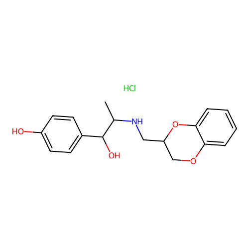 alpha-1-(1-((1,4-Benzodioxan-2-ylmethyl)amino)ethyl)-p-hydroxybenzyl alcohol hydrochloride structure