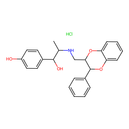 Benzyl alcohol, p-hydroxy-alpha-(1-((3-phenyl-1,4-benzodioxan-2-ylmethyl)amino)ethyl)-, hydrochloride structure