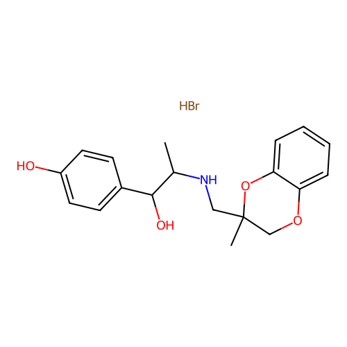 Benzenemethanol, alpha-(1-((2,3-dihydro-2-methyl-1,4-benzodioxin-2-yl)methyl)amino)ethyl)-4-hydroxy-, hydrobromide structure