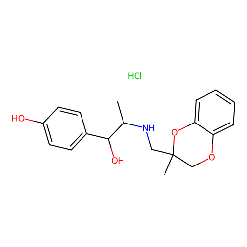 Benzyl alcohol, p-hydroxy-alpha-(1-((2-methyl-1,4-benzodioxan-2-ylmethyl)amino)ethyl)-, hydrochloride structure