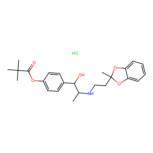 Propanoic acid, 2,2-dimethyl-, 4-(1-hydroxy-2-((2-(2-methyl-1,3-benzodioxol-2-yl)ethyl)amino)propyl)phenyl ester, hydrochloride structure