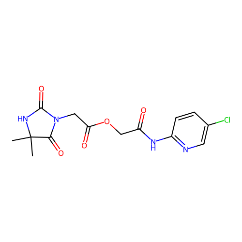 2-((5-Chloropyridin-2-yl)amino)-2-oxoethyl 2-(4,4-dimethyl-2,5-dioxoimidazolidin-1-yl)acetate structure