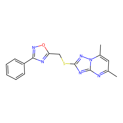 5-[(5,7-dimethyl-[1,2,4]triazolo[1,5-a]pyrimidin-2-yl)sulfanylmethyl]-3-phenyl-1,2,4-oxadiazole structure