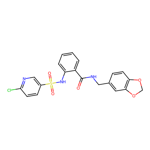 N-[(1,3-dioxaindan-5-yl)methyl]-2-(6-chloropyridine-3-sulfonamido)benzamide structure