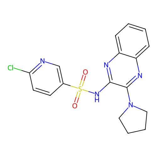 6-chloro-N-[3-(pyrrolidin-1-yl)quinoxalin-2-yl]pyridine-3-sulfonamide structure