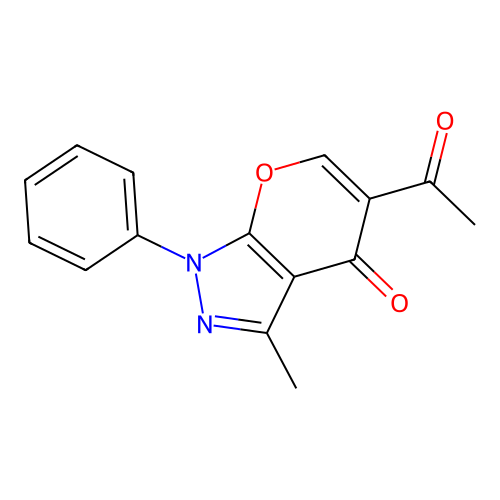 5-Acetyl-3-methyl-1-phenylpyrano[2,3-c]pyrazol-4-one structure