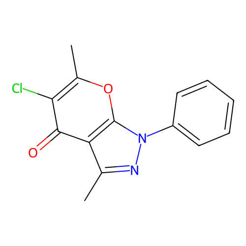 5-Chloro-3,6-dimethyl-1-phenylpyrano(2,3-c)pyrazol-4(1H)-one structure