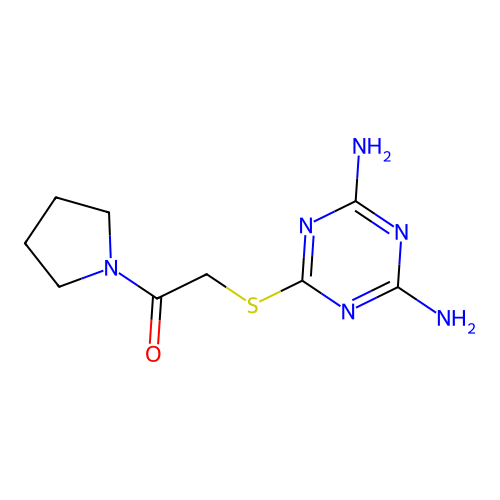 2-((4,6-Diamino-1,3,5-triazin-2-yl)thio)-1-(pyrrolidin-1-yl)ethan-1-one structure