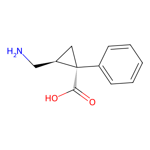 trans-(1S,2S)-2-(aminomethyl)-1-phenylcyclopropane-1-carboxylic acid structure