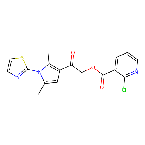 [2-[2,5-dimethyl-1-(1,3-thiazol-2-yl)pyrrol-3-yl]-2-oxoethyl] 2-chloropyridine-3-carboxylate structure