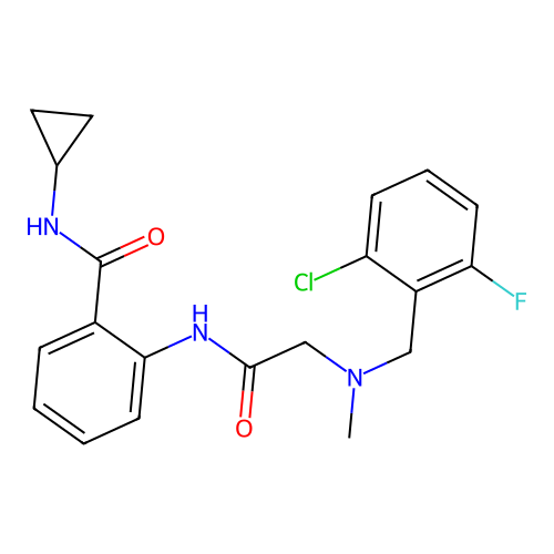2-(2-{[(2-chloro-6-fluorophenyl)methyl](methyl)amino}acetamido)-N-cyclopropylbenzamide structure