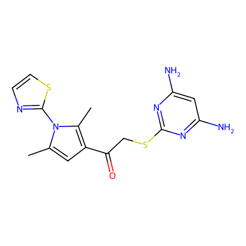 2-[(4,6-diaminopyrimidin-2-yl)sulfanyl]-1-[2,5-dimethyl-1-(1,3-thiazol-2-yl)-1H-pyrrol-3-yl]ethan-1-one structure