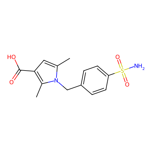 2,5-dimethyl-1-[(4-sulfamoylphenyl)methyl]-1H-pyrrole-3-carboxylic acid structure