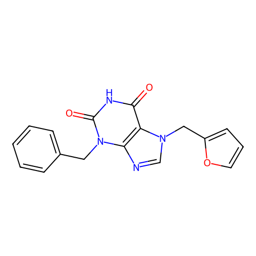3-benzyl-7-(furan-2-ylmethyl)-2,3,6,7-tetrahydro-1H-purine-2,6-dione structure