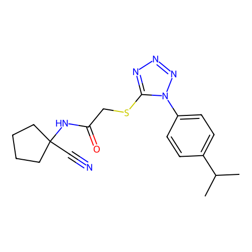 N-(1-cyanocyclopentyl)-2-[1-(4-propan-2-ylphenyl)tetrazol-5-yl]sulfanylacetamide structure