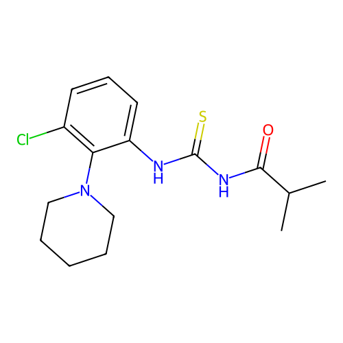 N-[3-chloro-2-(1-piperidinyl)phenyl]-N'-isobutyrylthiourea structure