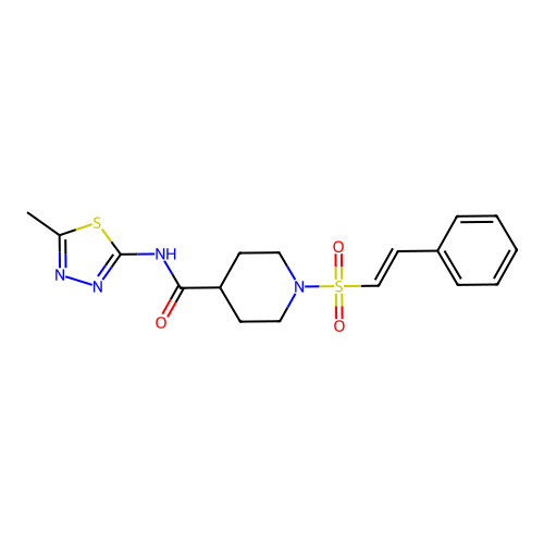 N-(5-methyl-1,3,4-thiadiazol-2-yl)-1-(2-phenylethenesulfonyl)piperidine-4-carboxamide structure