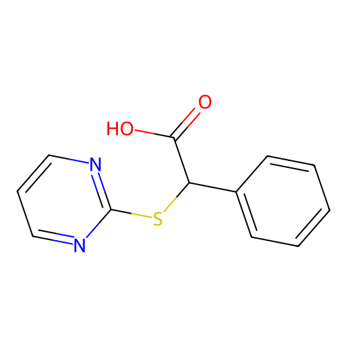 Phenyl(pyrimidin-2-ylsulfanyl) acetic acid structure