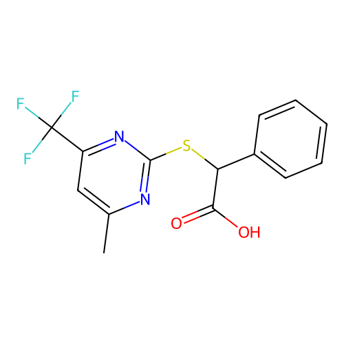 {[4-Methyl-6-(trifluoromethyl)pyrimidin-2-yl]sulfanyl}(phenyl)acetic acid structure