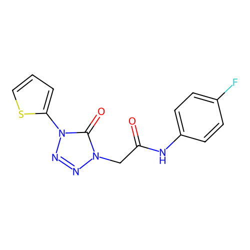 N-(4-Fluorophenyl)-2-(5-oxo-4-(thiophen-2-yl)-4,5-dihydro-1H-tetrazol-1-yl)acetamide structure