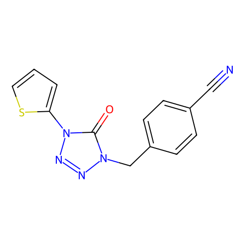 4-((5-Oxo-4-(thiophen-2-yl)-4,5-dihydro-1H-tetrazol-1-yl)methyl)benzonitrile structure