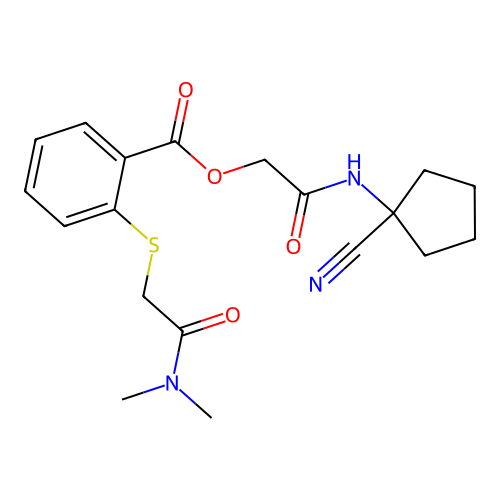 [2-[(1-cyanocyclopentyl)amino]-2-oxoethyl] 2-[2-(dimethylamino)-2-oxoethyl]sulfanylbenzoate structure