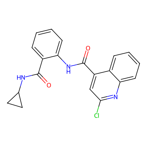2-chloro-N-[2-(cyclopropylcarbamoyl)phenyl]quinoline-4-carboxamide structure