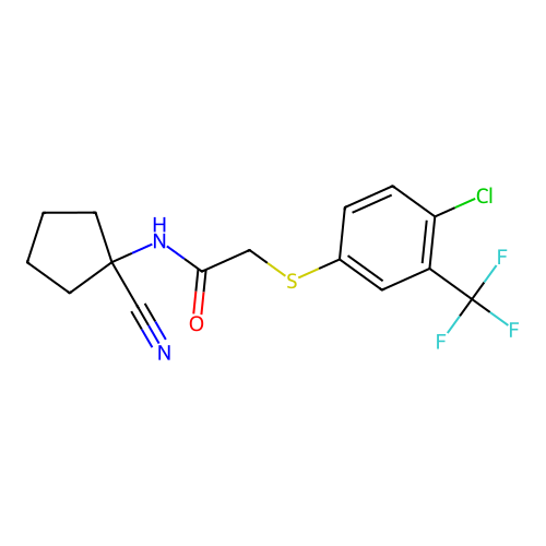 2-{[4-chloro-3-(trifluoromethyl)phenyl]sulfanyl}-N-(1-cyanocyclopentyl)acetamide structure
