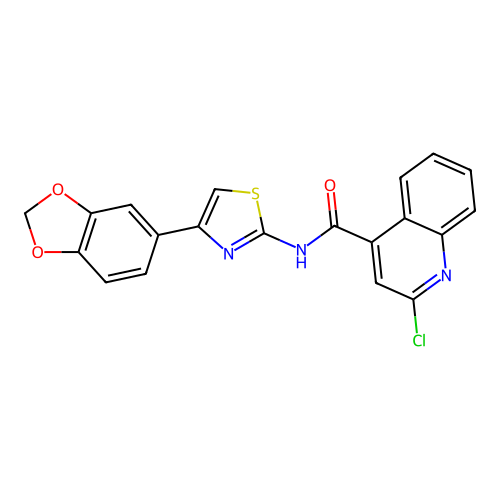 N-[4-(1,3-dioxaindan-5-yl)-1,3-thiazol-2-yl]-2-chloroquinoline-4-carboxamide structure