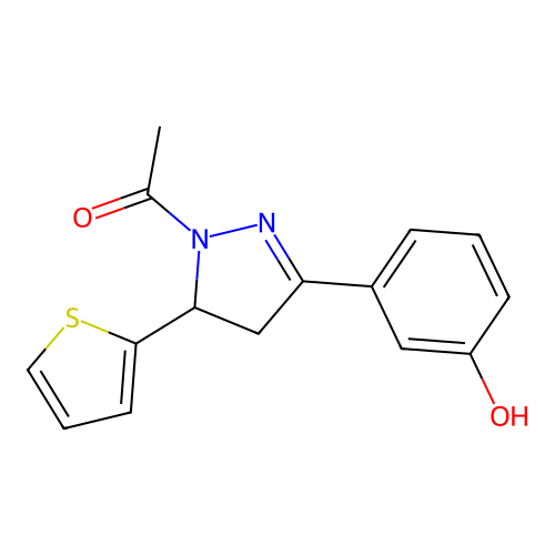 1-[5-(3-Hydroxyphenyl)-3-thiophen-2-yl-3,4-dihydropyrazol-2-yl]ethanone structure