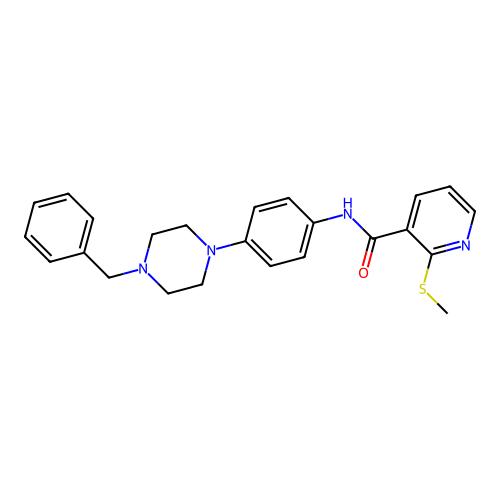 N-[4-(4-benzylpiperazin-1-yl)phenyl]-2-(methylsulfanyl)pyridine-3-carboxamide structure