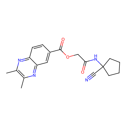 [(1-Cyanocyclopentyl)carbamoyl]methyl 2,3-dimethylquinoxaline-6-carboxylate structure