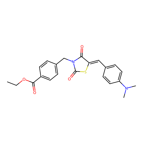 ethyl 4-({(5Z)-5-[4-(dimethylamino)benzylidene]-2,4-dioxo-1,3-thiazolidin-3-yl}methyl)benzoate structure