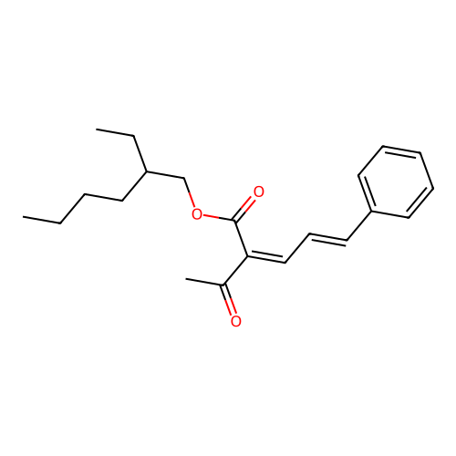 2,4-Pentadienoic acid, 2-acetyl-5-phenyl-, 2-ethylhexyl ester structure