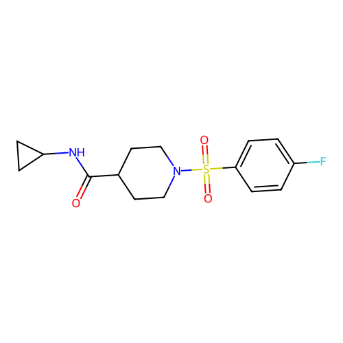 N-cyclopropyl-1-((4-fluorophenyl)sulfonyl)piperidine-4-carboxamide structure