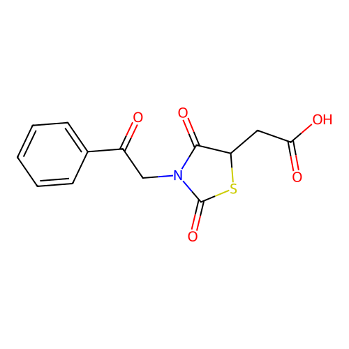 2-[2,4-Dioxo-3-(2-oxo-2-phenylethyl)-1,3-thiazolidin-5-yl]acetic acid structure