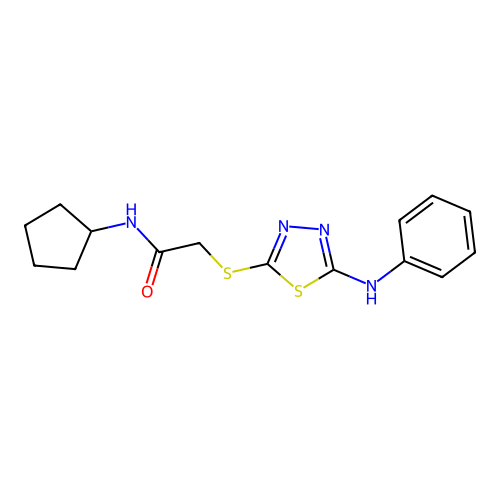 2-[(5-anilino-1,3,4-thiadiazol-2-yl)sulfanyl]-N-cyclopentylacetamide structure