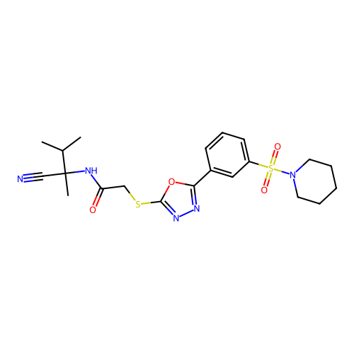 N-(1-cyano-1,2-dimethylpropyl)-2-({5-[3-(piperidine-1-sulfonyl)phenyl]-1,3,4-oxadiazol-2-yl}sulfanyl)acetamide structure