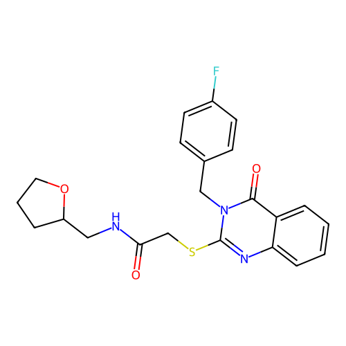 2-[3-[(4-fluorophenyl)methyl]-4-oxoquinazolin-2-yl]sulfanyl-N-(oxolan-2-ylmethyl)acetamide structure