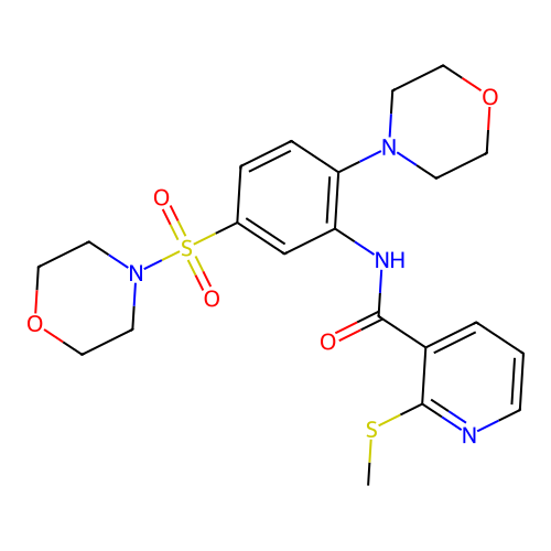 2-methylsulfanyl-N-(2-morpholin-4-yl-5-morpholin-4-ylsulfonyl-phenyl)pyridine-3-carboxamide structure