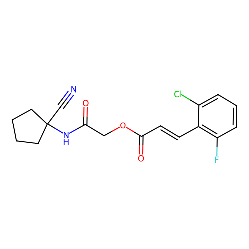 [2-[(1-cyanocyclopentyl)amino]-2-oxoethyl] (E)-3-(2-chloro-6-fluorophenyl)prop-2-enoate structure