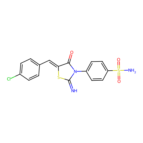(Z)-4-(5-(4-chlorobenzylidene)-2-imino-4-oxothiazolidin-3-yl)benzenesulfonamide structure