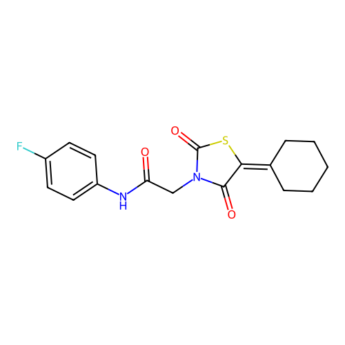 2-(5-cyclohexylidene-2,4-dioxo-1,3-thiazolidin-3-yl)-N-(4-fluorophenyl)acetamide structure