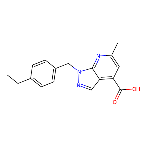 1-[(4-ethylphenyl)methyl]-6-methyl-1H-pyrazolo[3,4-b]pyridine-4-carboxylic acid structure