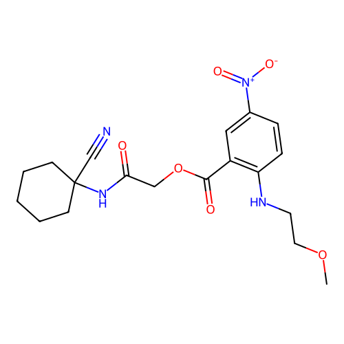 [2-[(1-cyanocyclohexyl)amino]-2-oxoethyl] 2-(2-methoxyethylamino)-5-nitrobenzoate structure